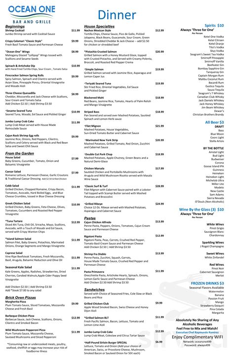 ocean one las vegas menu